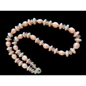 10mm Baroque Pink Freshwater & Coin Pearl Sterling Silver 20” Necklace 925